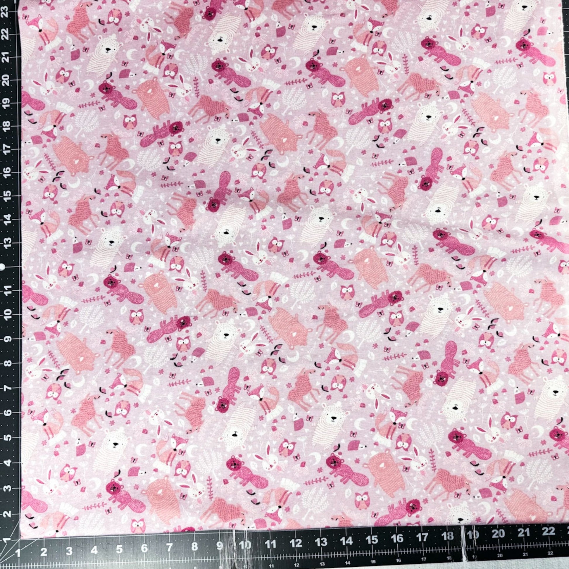 Pink Woodland Animal FLANNEL44-7981 Fox Rabbits - Mary Jo Fabrics