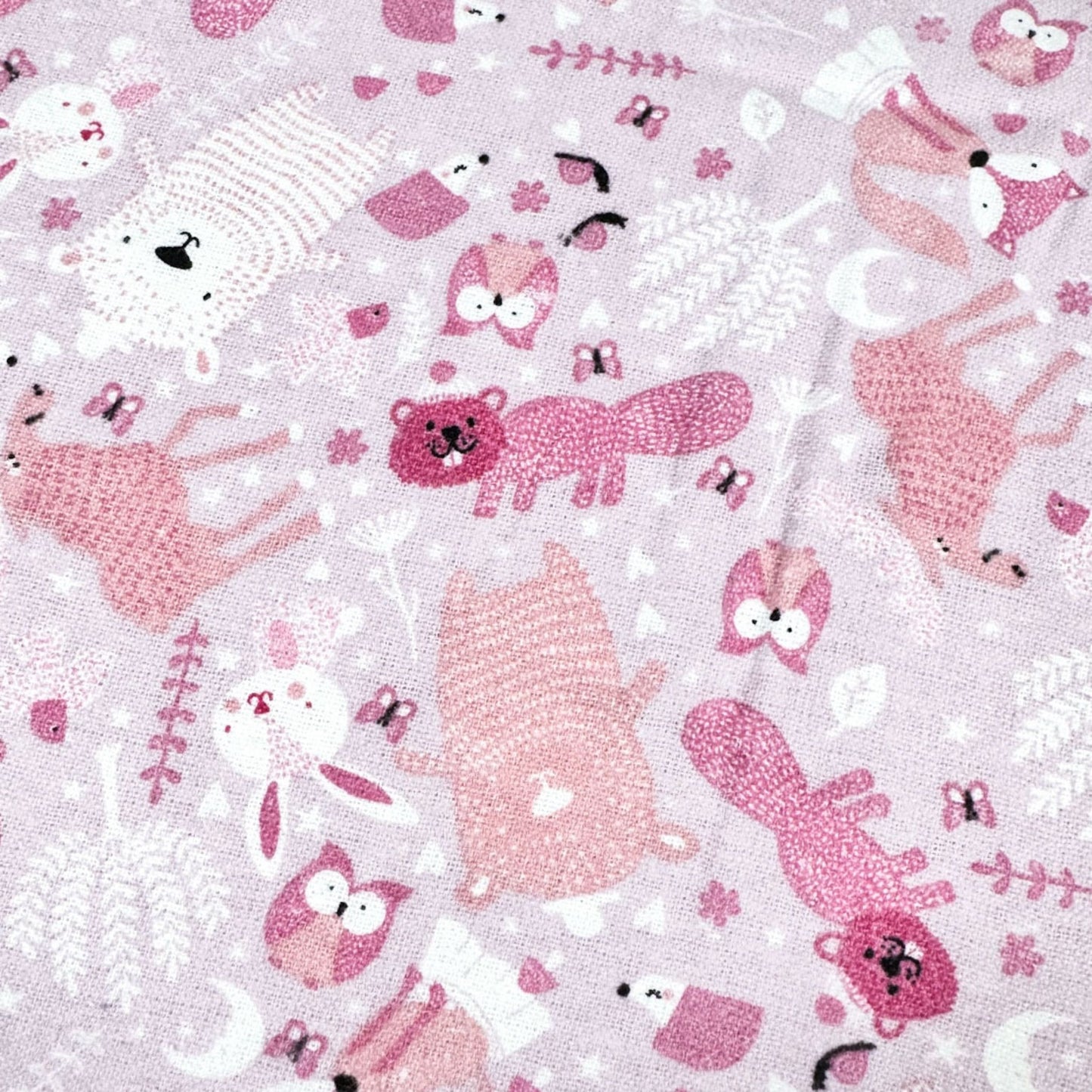 Pink Woodland Animal FLANNEL44-7981 Fox Rabbits - Mary Jo Fabrics