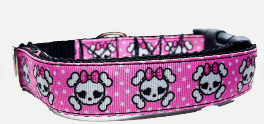 Pink Skull Adjustable Dog Collar