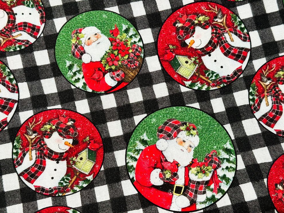 Plaid Santa and Snowman Christmas fabric - Mary Jo Fabrics