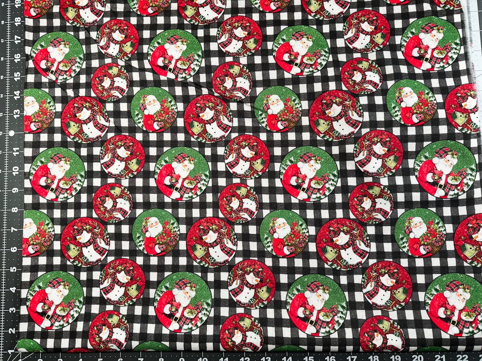 Plaid Santa and Snowman Christmas fabric - Mary Jo Fabrics