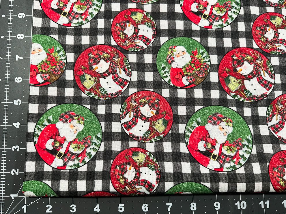 Plaid Santa and Snowman Christmas fabric - Mary Jo Fabrics