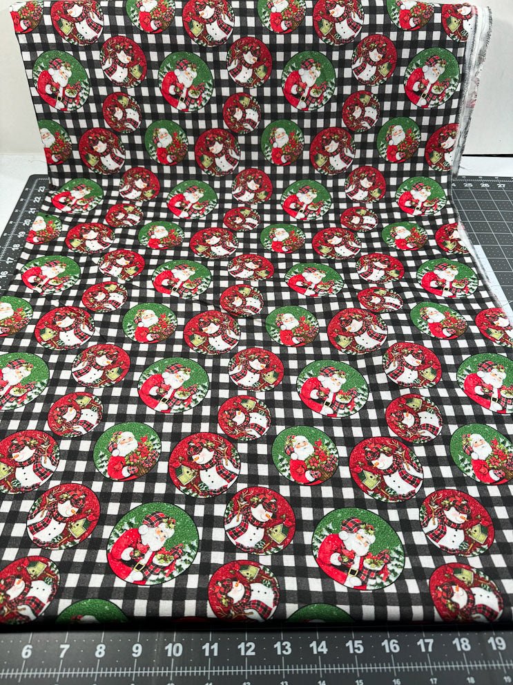 Plaid Santa and Snowman Christmas fabric - Mary Jo Fabrics