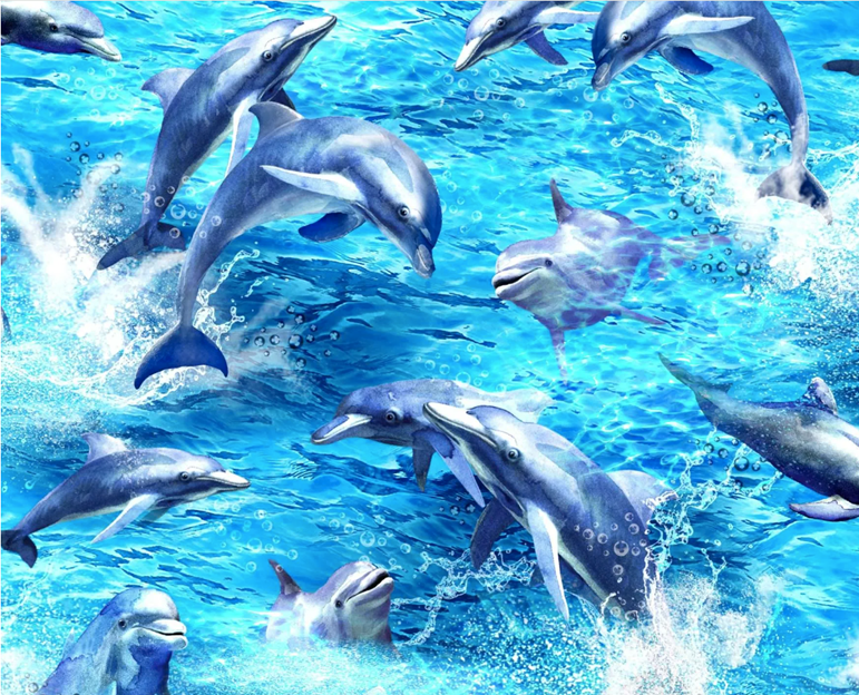 Playful Dolphin Cotton Fabric 59 - 7801 Blue Ocean Dolphins - Mary Jo Fabrics