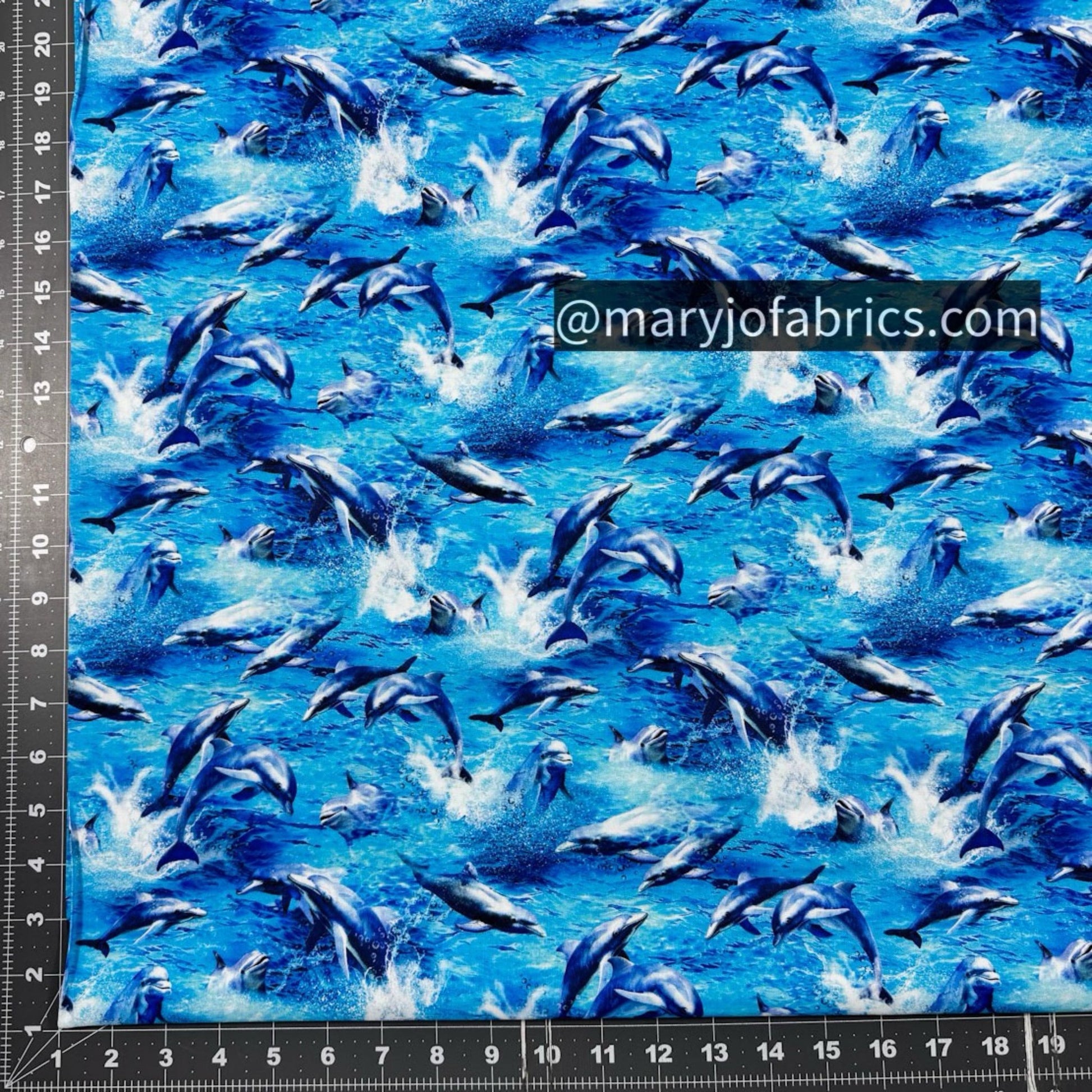 Playful Dolphin Cotton Fabric 59 - 7801 Blue Ocean Dolphins - Mary Jo Fabrics