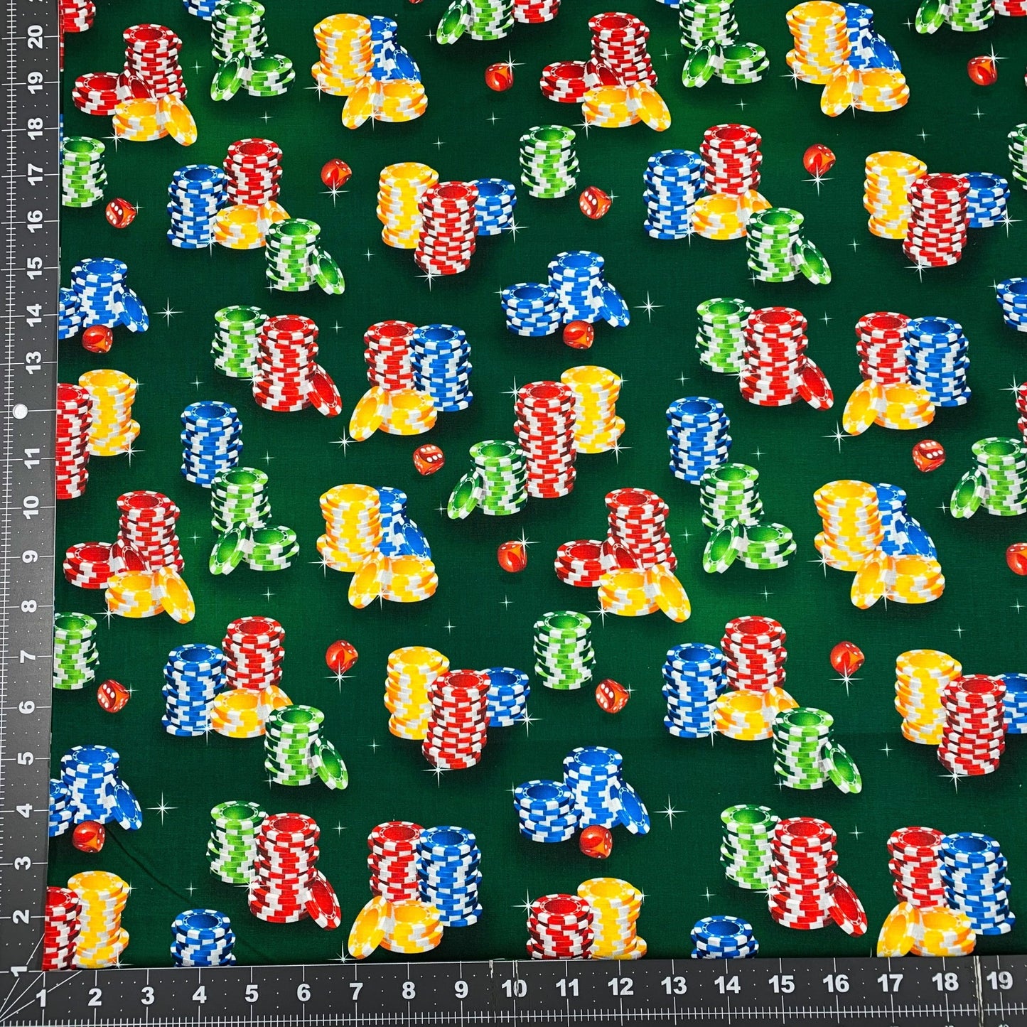 Poker Chip Fabric DX25620C1 Green Gambling Fabric - Mary Jo Fabrics