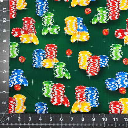 Poker Chip Fabric DX25620C1 Green Gambling Fabric - Mary Jo Fabrics