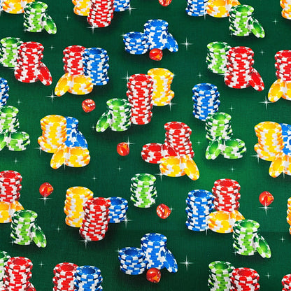 Poker Chip Fabric DX25620C1 Green Gambling Fabric - Mary Jo Fabrics