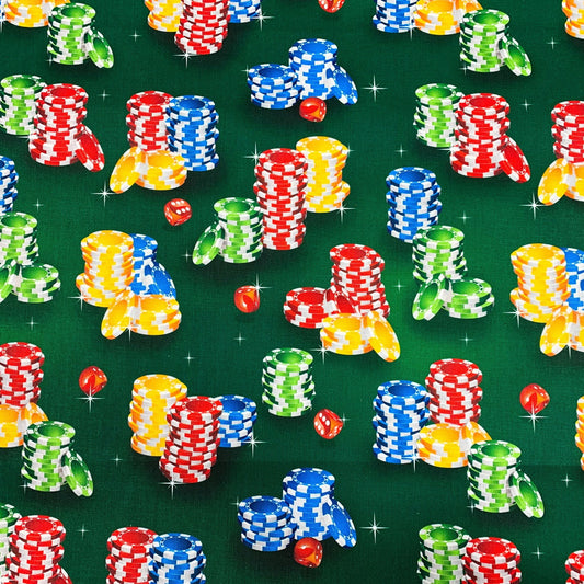 Poker Chip Fabric DX25620C1 Green Gambling Fabric - Mary Jo Fabrics