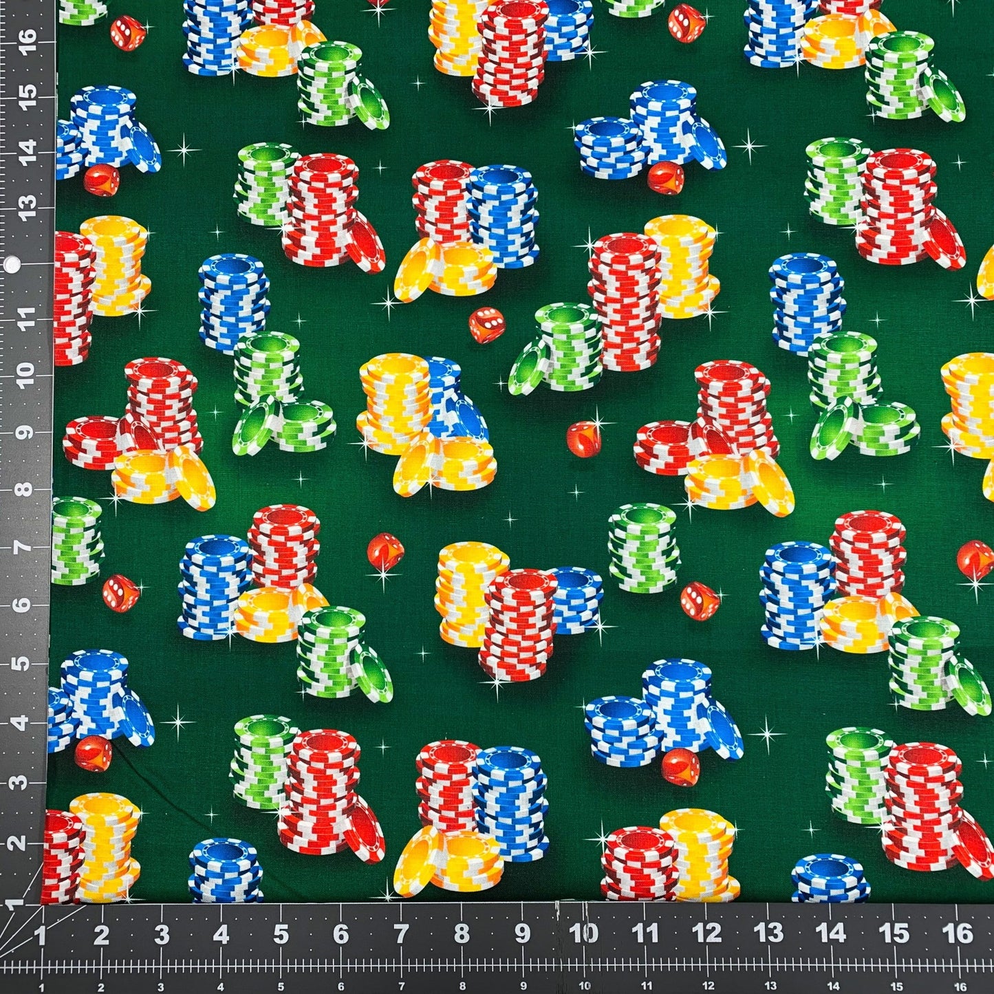 Poker Chip Fabric DX25620C1 Green Gambling Fabric - Mary Jo Fabrics
