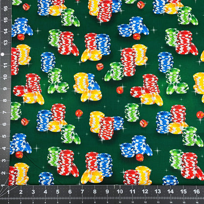 Poker Chip Fabric DX25620C1 Green Gambling Fabric - Mary Jo Fabrics