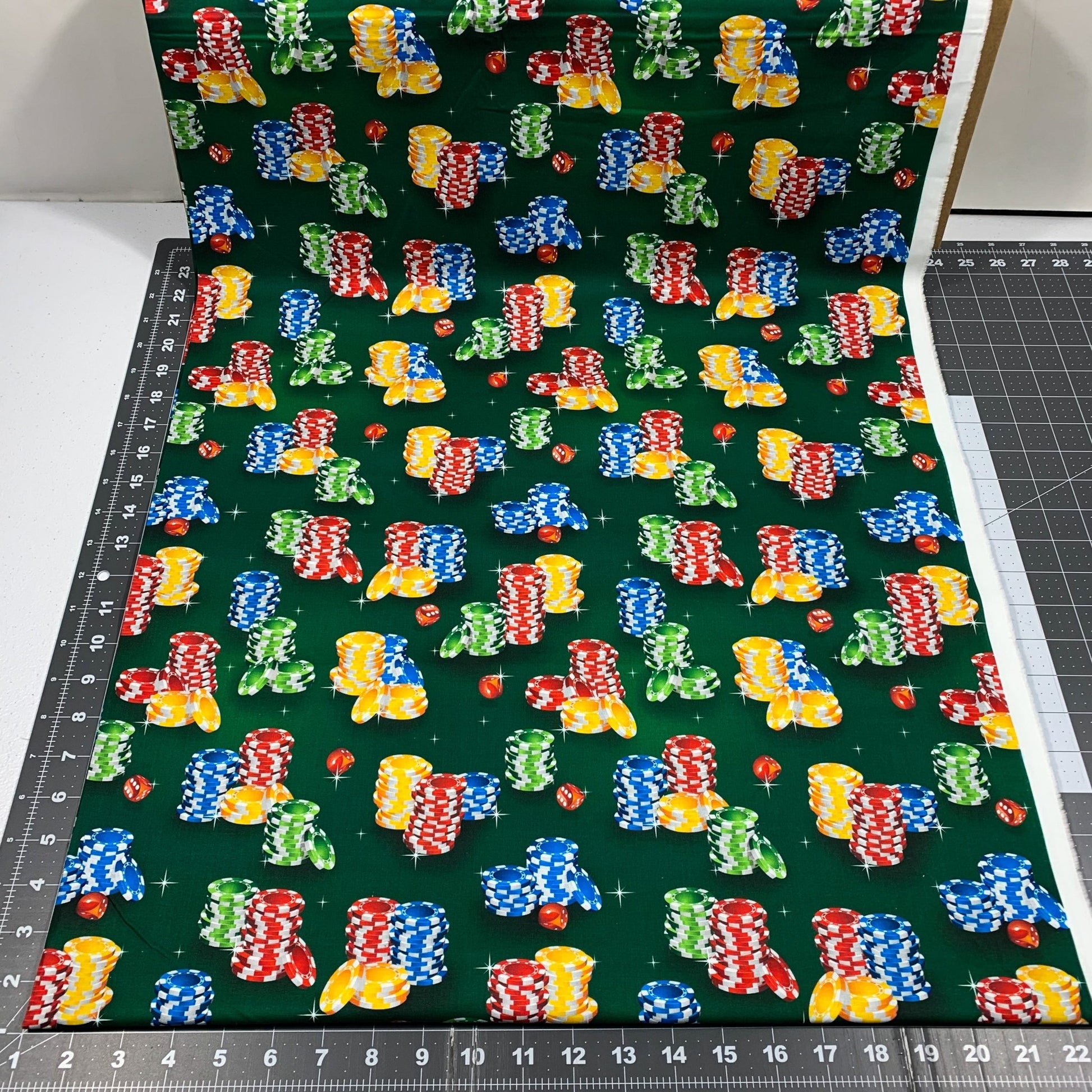 Poker Chip Fabric DX25620C1 Green Gambling Fabric - Mary Jo Fabrics