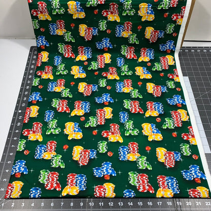 Poker Chip Fabric DX25620C1 Green Gambling Fabric - Mary Jo Fabrics