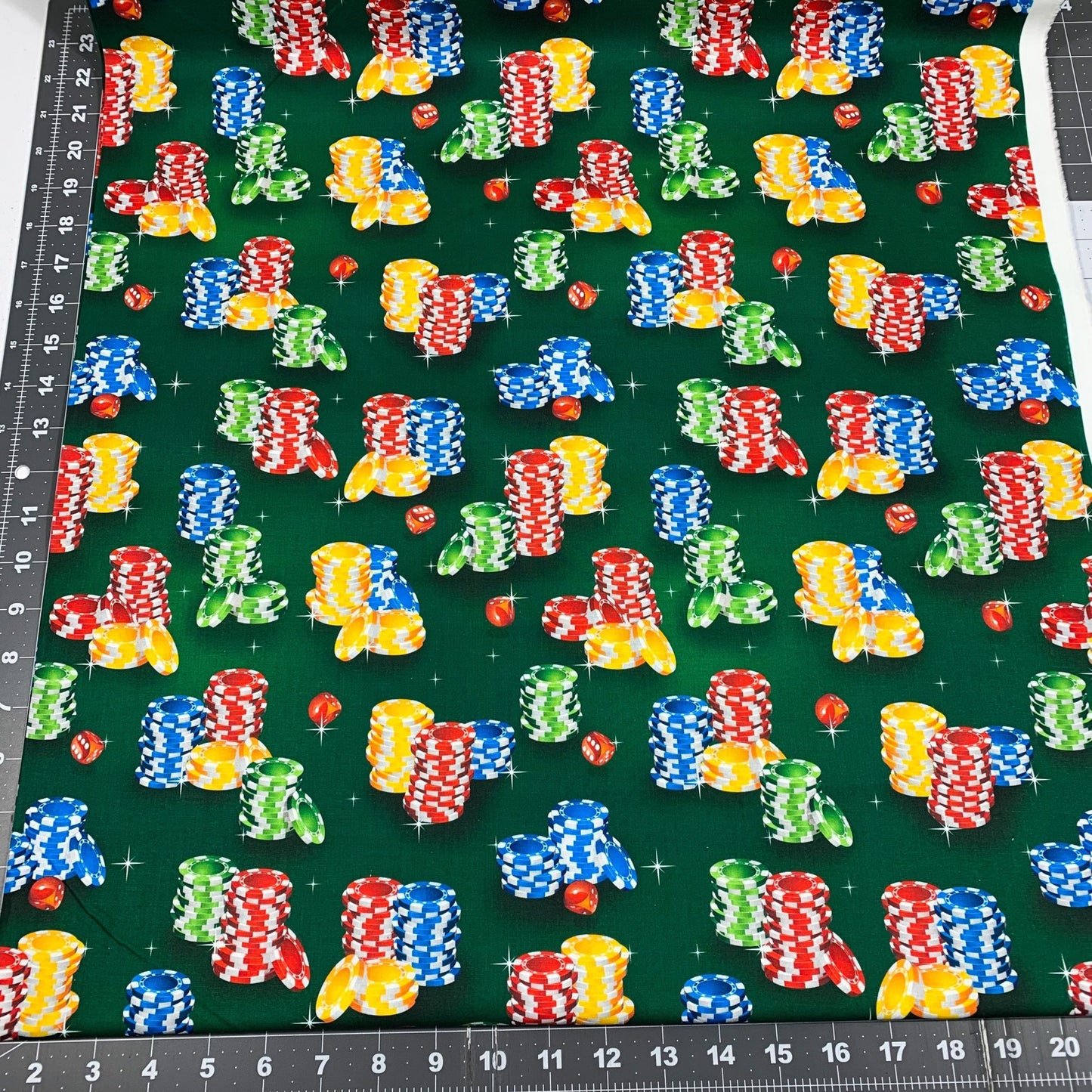 Poker Chip Fabric DX25620C1 Green Gambling Fabric - Mary Jo Fabrics