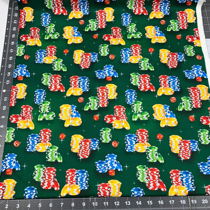 Poker Chip Fabric DX25620C1 Green Gambling Fabric - Mary Jo Fabrics
