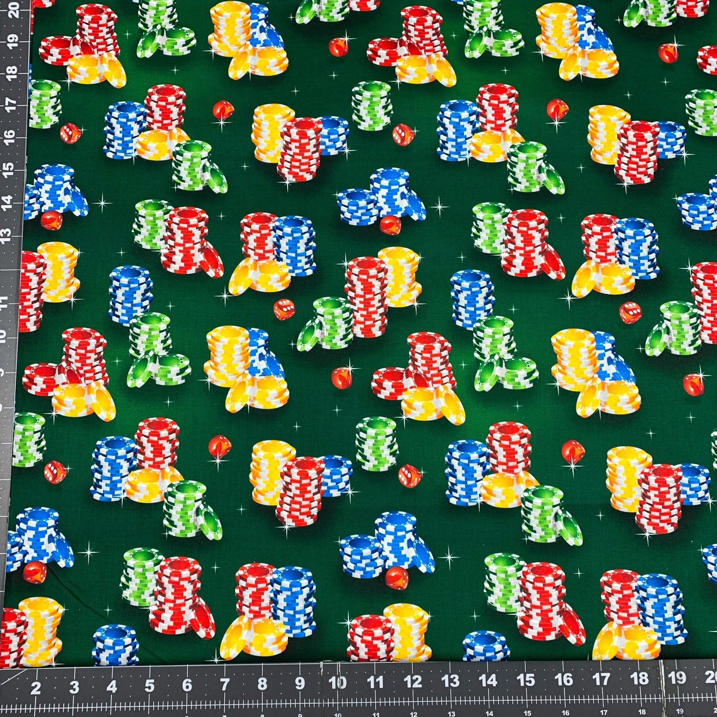 Poker Chip Fabric DX25620C1 Green Gambling Fabric - Mary Jo Fabrics