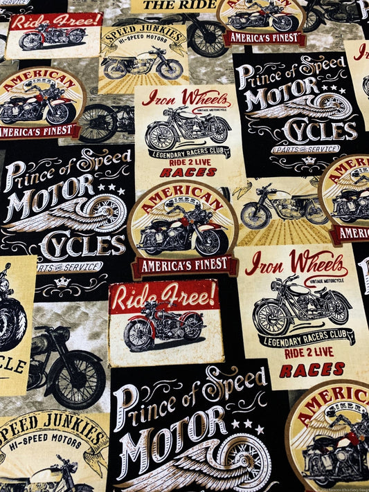 Poster Motorcycle fabric C8049 Prince of Speed fabric - Mary Jo Fabrics