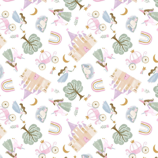Princess Castle FLANNEL 24534 Enchanting Princess Carriage - Mary Jo Fabrics