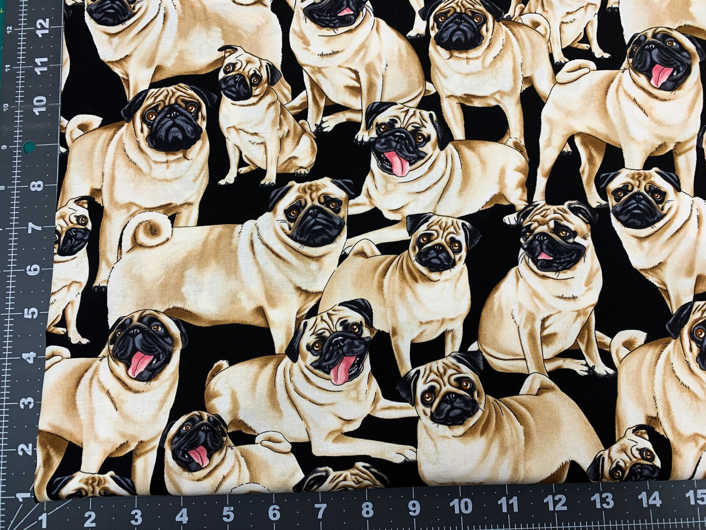 Pug dog fabric C2488 Black pugs cotton fabric - Mary Jo Fabrics