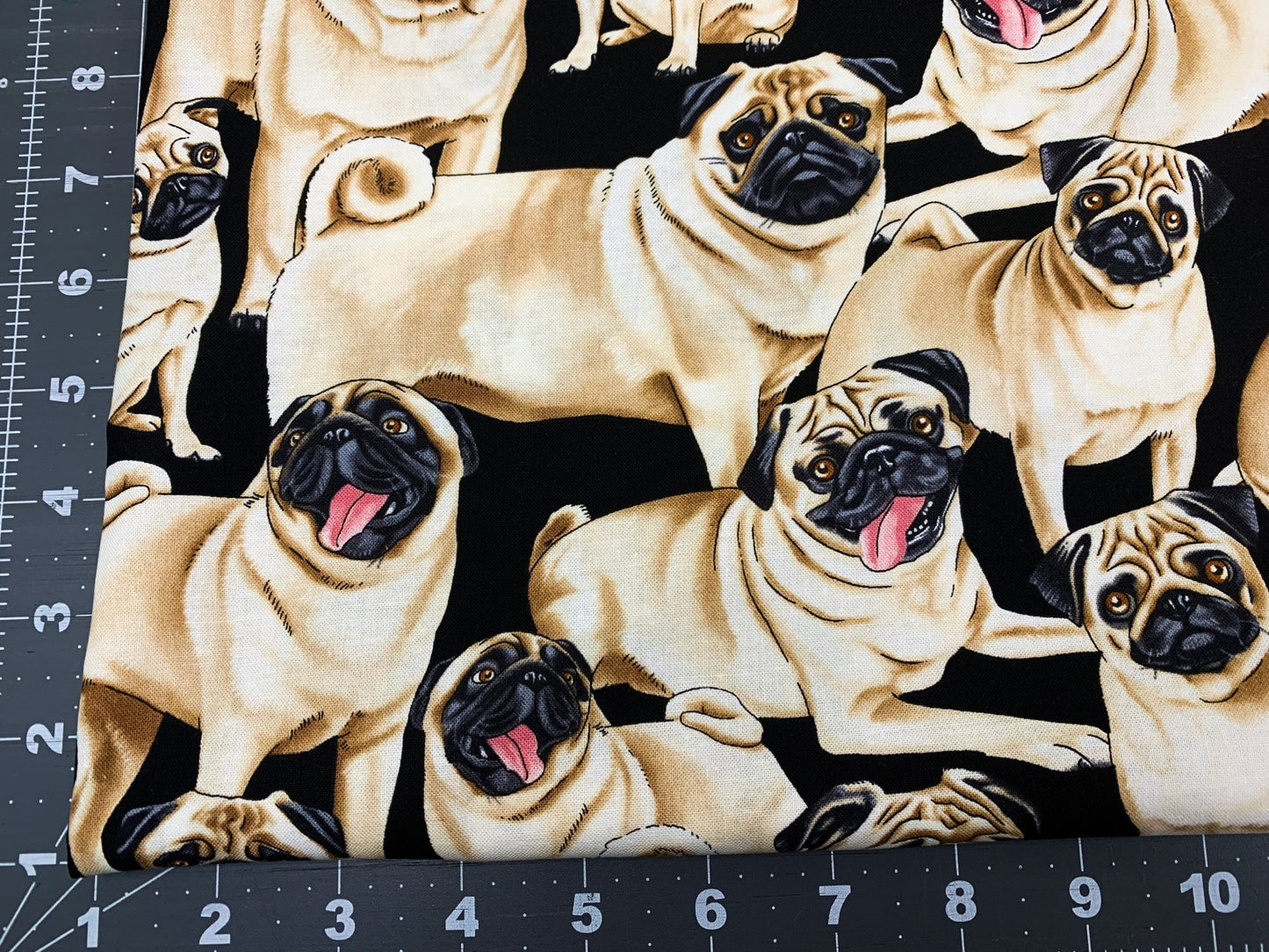 Pug dog fabric C2488 Black pugs cotton fabric - Mary Jo Fabrics