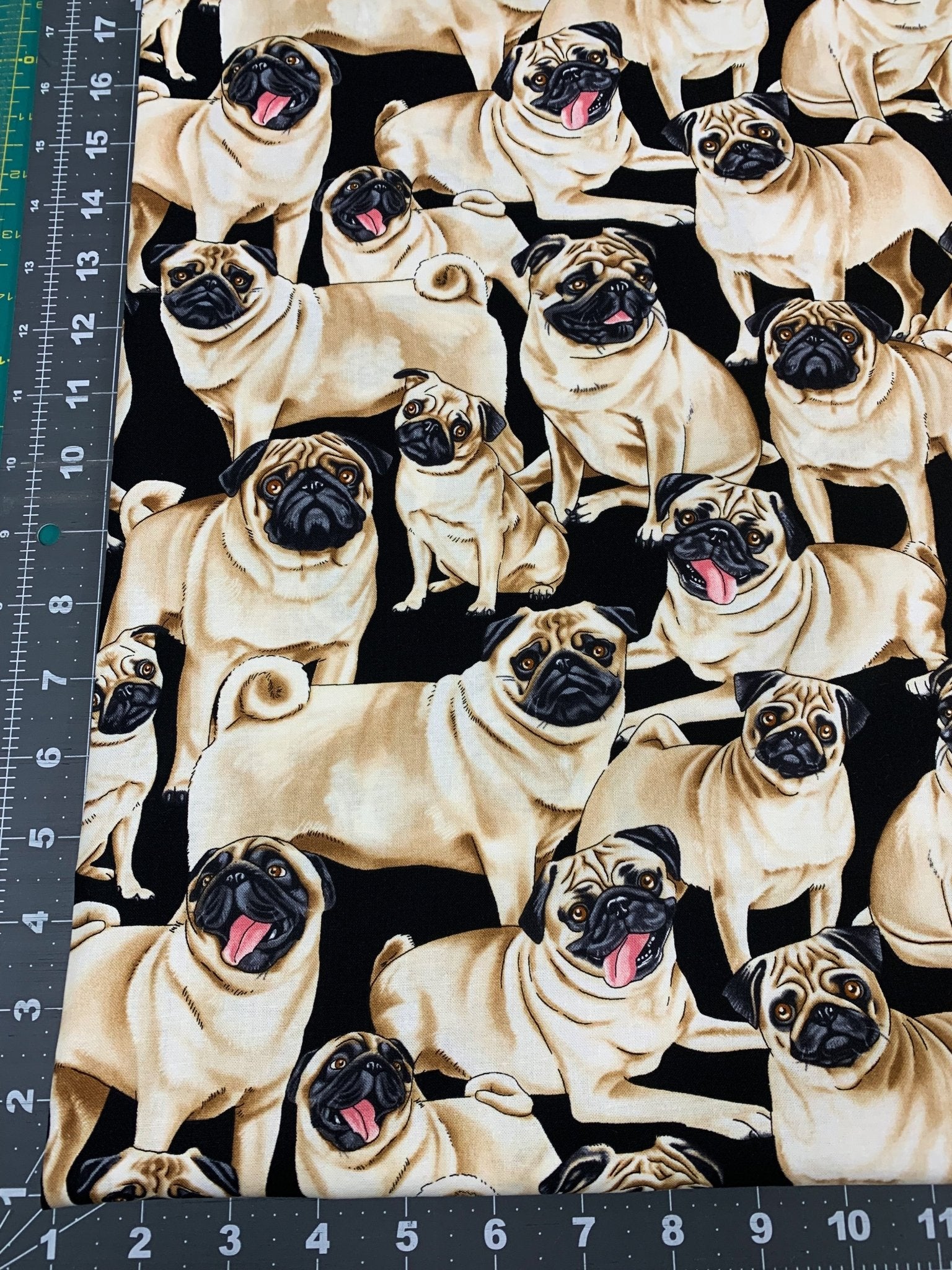 Pug dog fabric C2488 Black pugs cotton fabric - Mary Jo Fabrics