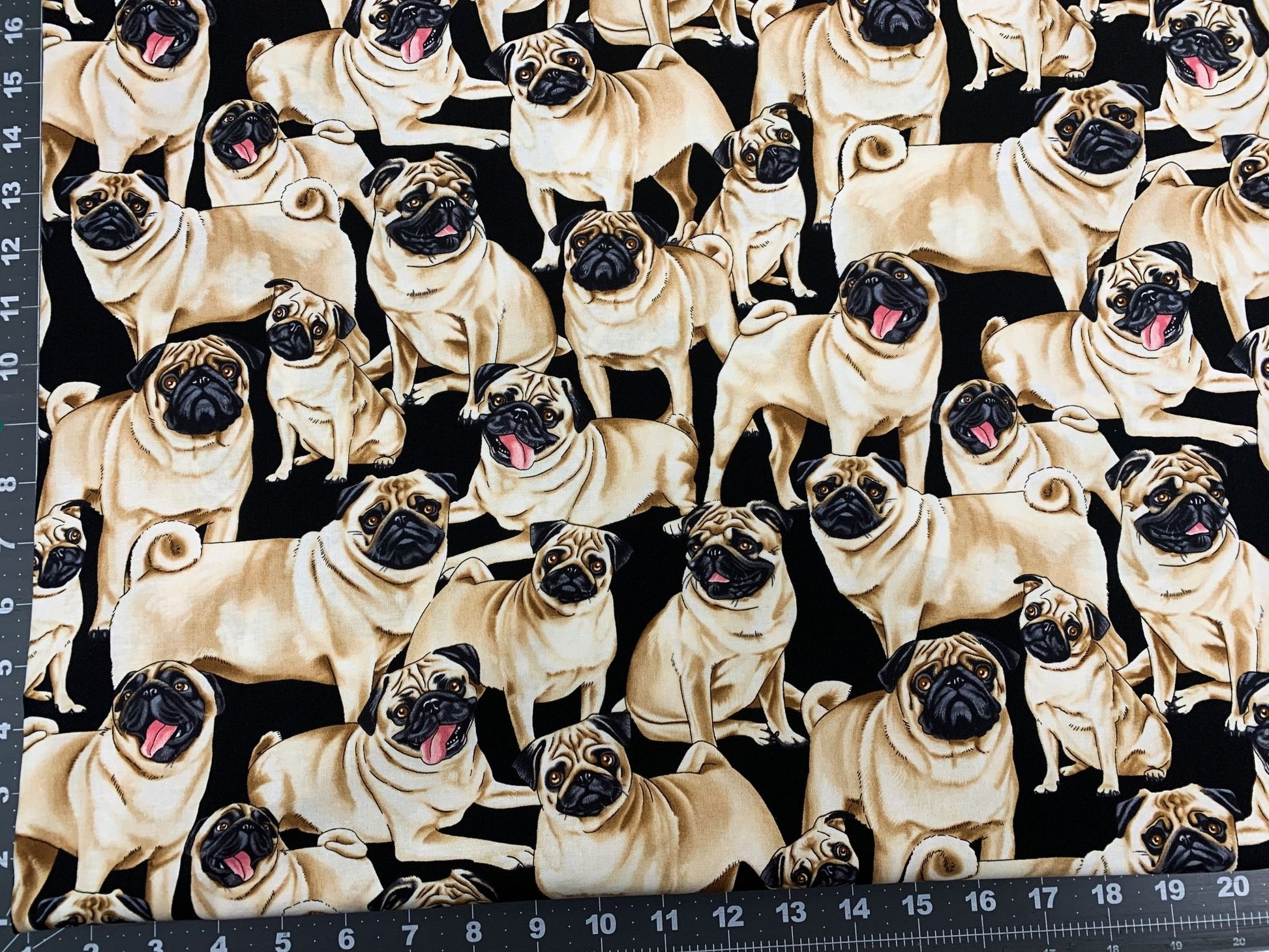 Pug dog fabric C2488 Black pugs cotton fabric - Mary Jo Fabrics