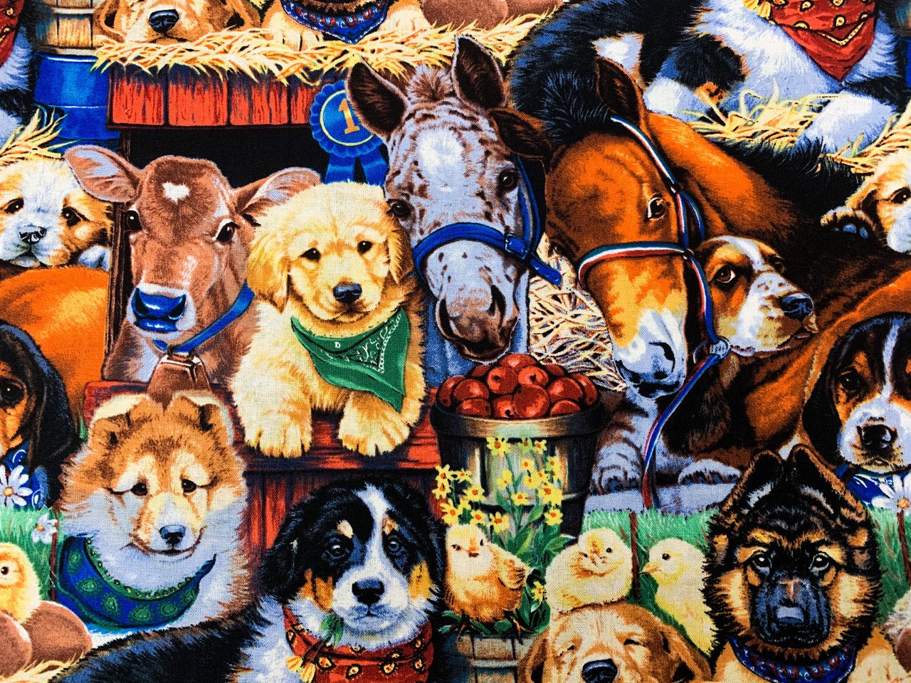 Puppies at the Barn dog fabric 3734 puppy cotton fabric - Mary Jo Fabrics