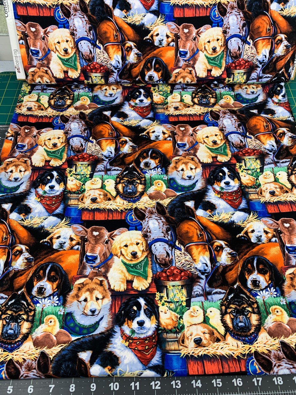 Puppies at the Barn dog fabric 3734 puppy cotton fabric - Mary Jo Fabrics