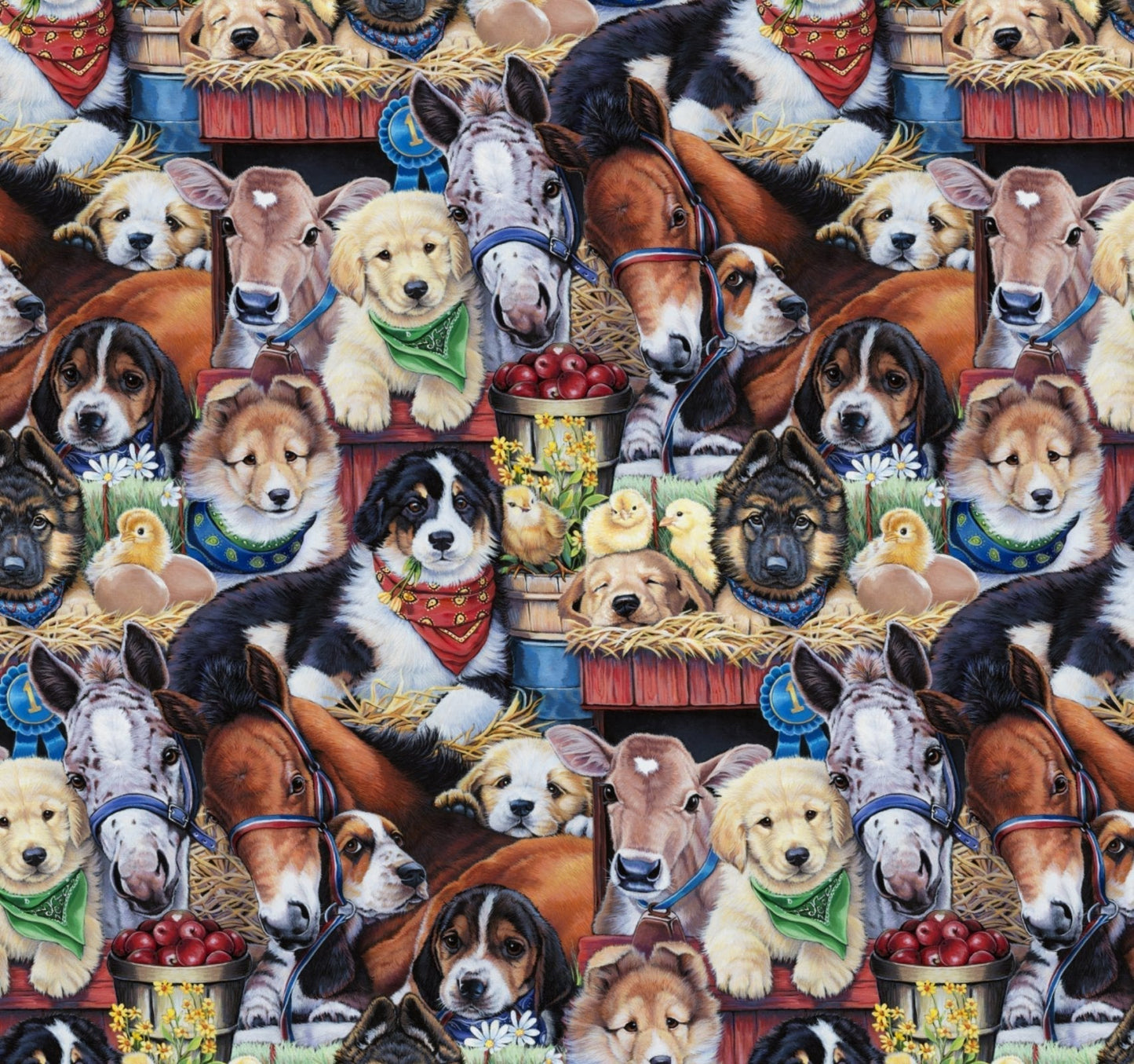 Puppies at the Barn dog fabric 3734 puppy cotton fabric - Mary Jo Fabrics