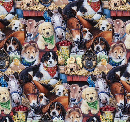 Puppies at the Barn dog fabric 3734 puppy cotton fabric - Mary Jo Fabrics