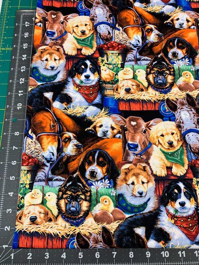 Puppies at the Barn dog fabric 3734 puppy cotton fabric - Mary Jo Fabrics