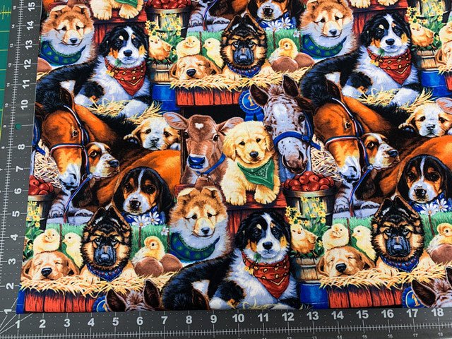 Puppies at the Barn dog fabric 3734 puppy cotton fabric - Mary Jo Fabrics