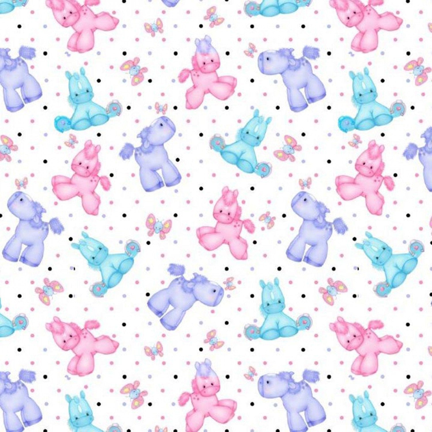 Purple Blue Pink horse pony FLANNEL N - 0856 - 22 Polka Dot - Mary Jo Fabrics