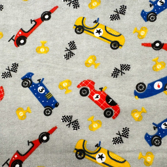 Race Car Cotton FLANNEL 1058 Gray flannel - Mary Jo Fabrics