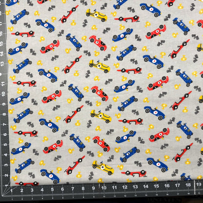 Race Car Cotton FLANNEL 1058 Gray flannel - Mary Jo Fabrics