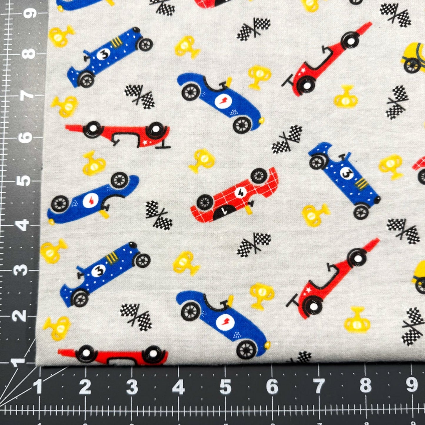 Race Car Cotton FLANNEL 1058 Gray flannel - Mary Jo Fabrics