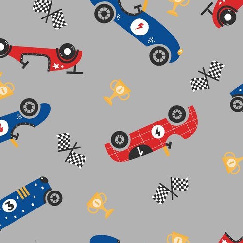 Race Car Cotton FLANNEL 1058 Gray flannel - Mary Jo Fabrics