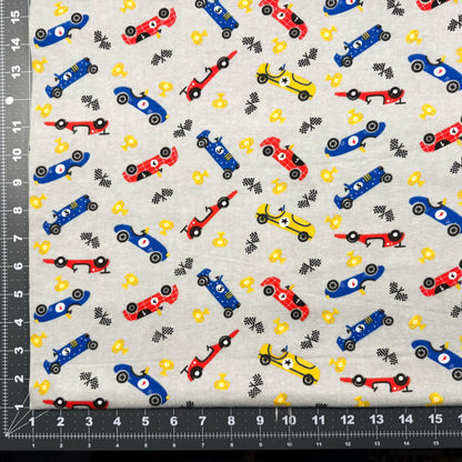 Race Car Cotton FLANNEL 1058 Gray flannel - Mary Jo Fabrics