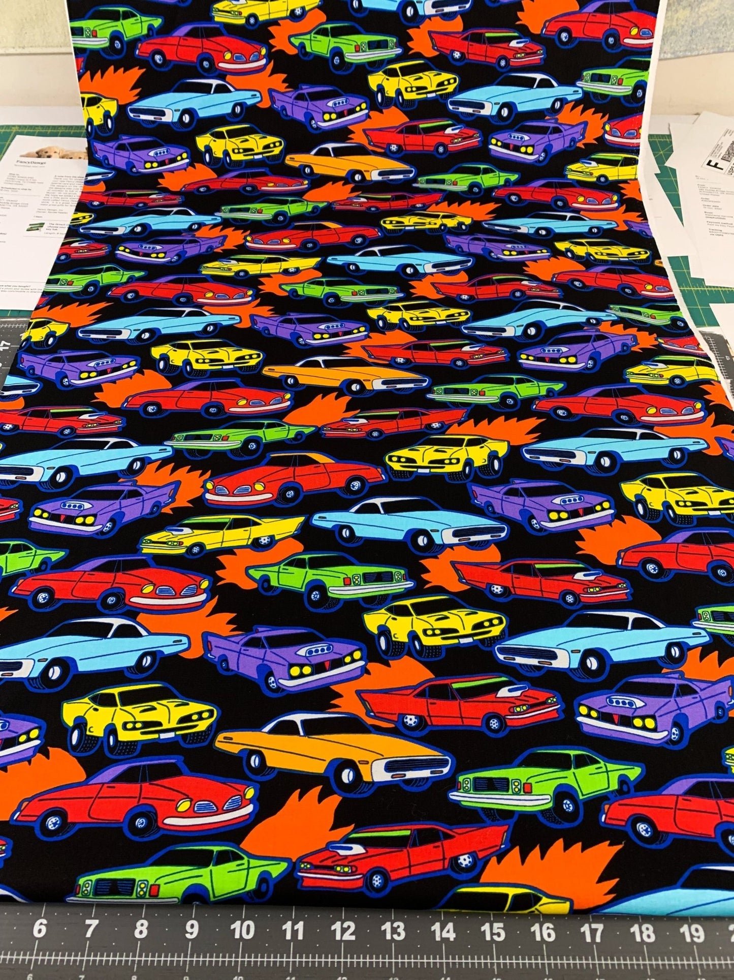 Race car fabric C8327 Vroom cars cotton fabric - Mary Jo Fabrics