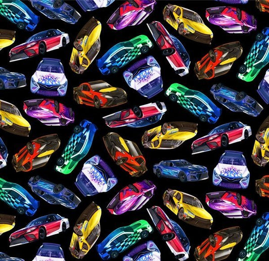 Race Car Fabric CD4012 Black Racing - Mary Jo Fabrics