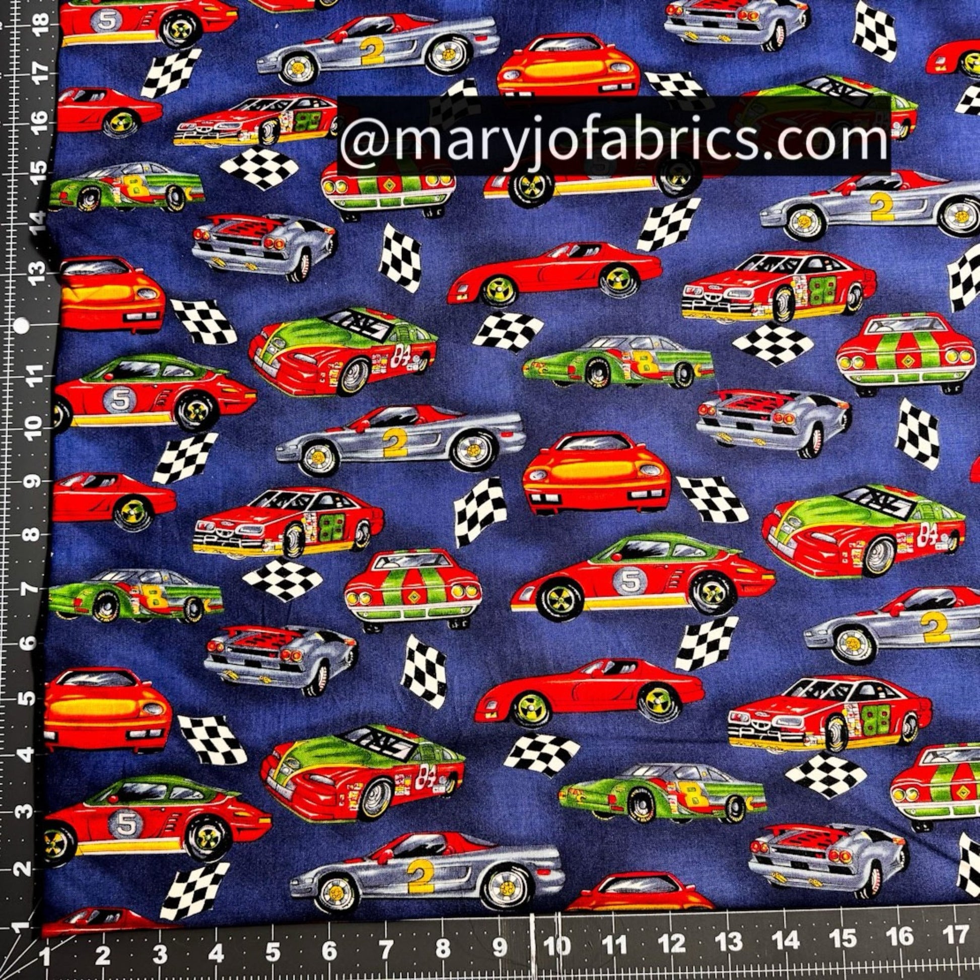 Race Car Fabric Checkered Flag Cotton Racing - Mary Jo Fabrics