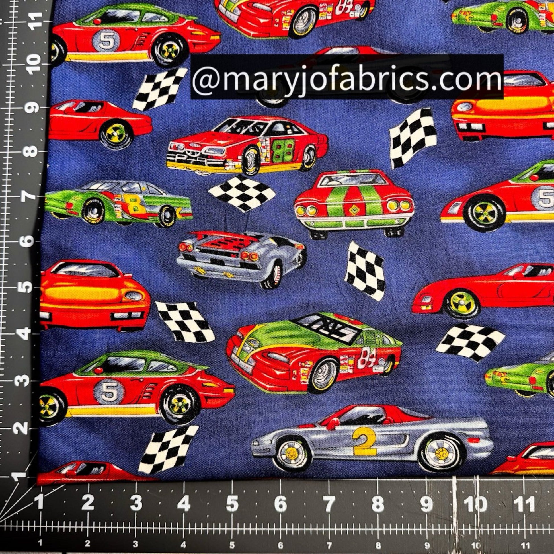 Race Car Fabric Checkered Flag Cotton Racing - Mary Jo Fabrics