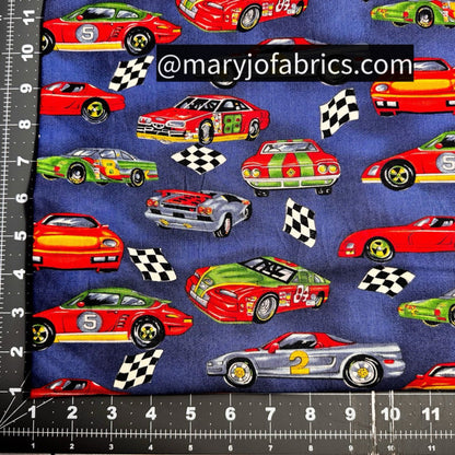 Race Car Fabric Checkered Flag Cotton Racing - Mary Jo Fabrics