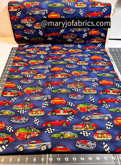 Race Car Fabric Checkered Flag Cotton Racing - Mary Jo Fabrics