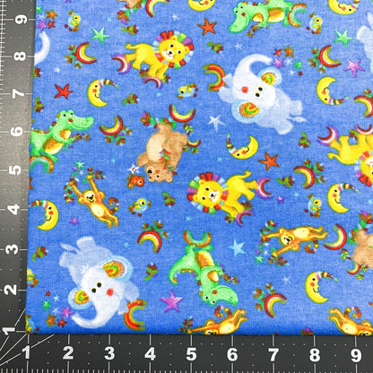 Rainbow Animal FLANNEL Fabric 44 - 7941 Lion Alligator - Mary Jo Fabrics