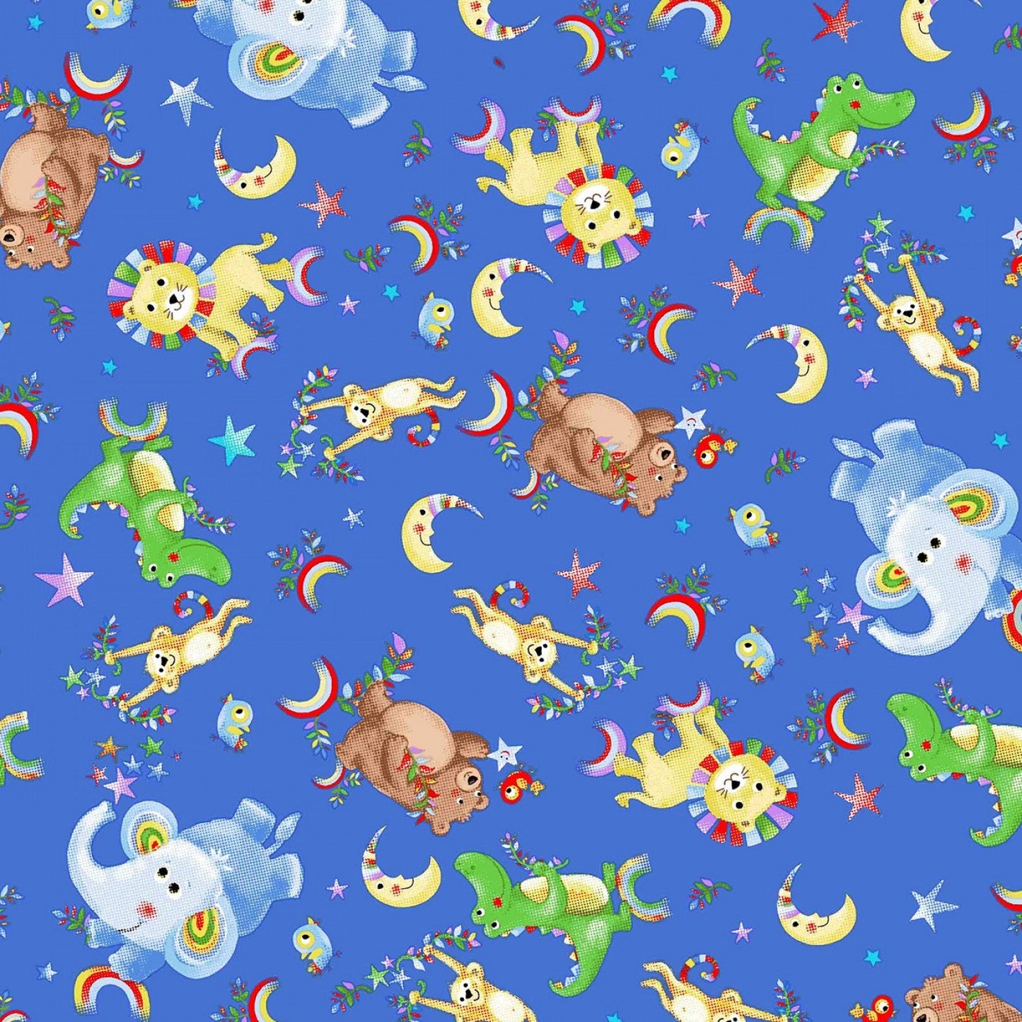 Rainbow Animal FLANNEL Fabric 44 - 7941 Lion Alligator - Mary Jo Fabrics