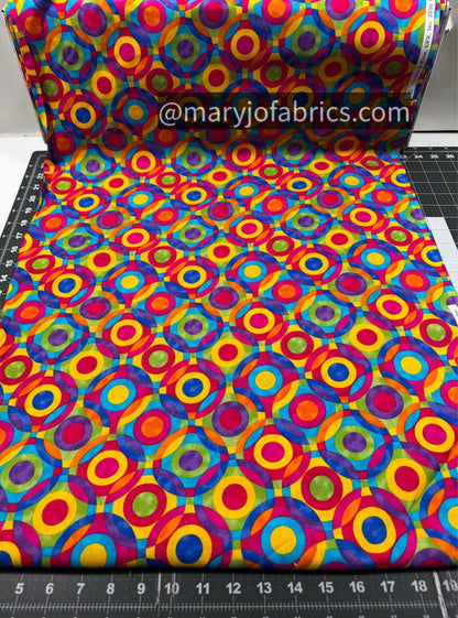 Rainbow Colored Circle Cotton Fabric 2638R Geometric - Mary Jo Fabrics