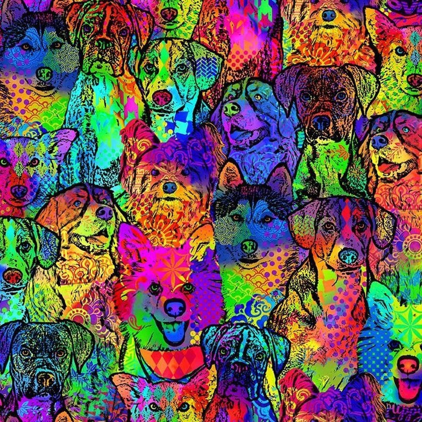 Rainbow Dog fabric CD4363 Comic Dog Cotton Fabric - Mary Jo Fabrics