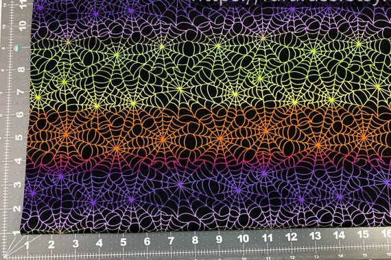 Rainbow Spiderweb fabric 9595 Halloween Spider web fabric - Mary Jo Fabrics