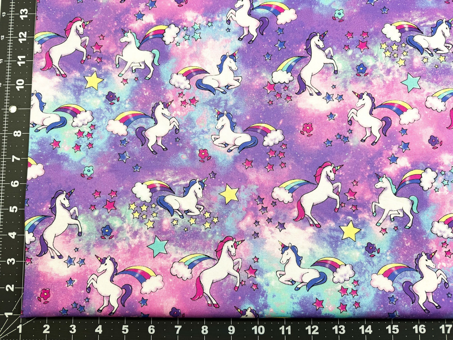 Rainbows and Unicorn fabric Clouds and Rainbow fabric - Mary Jo Fabrics